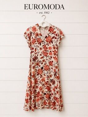 EUROMODA Floral Pink Midi Dress Size S